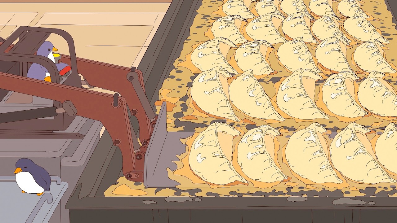 Cozy Animation: Penguins Making Shrimp Gyoza While Sleeping