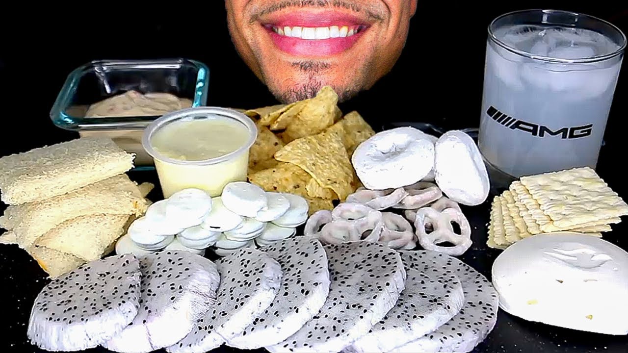 ASMR WHITE FOODS CHEESE CRACKERS PUDDING DONUTS FRUITS EATING MUKBANG NO TALKING JERRY MOUTH SOUNDS