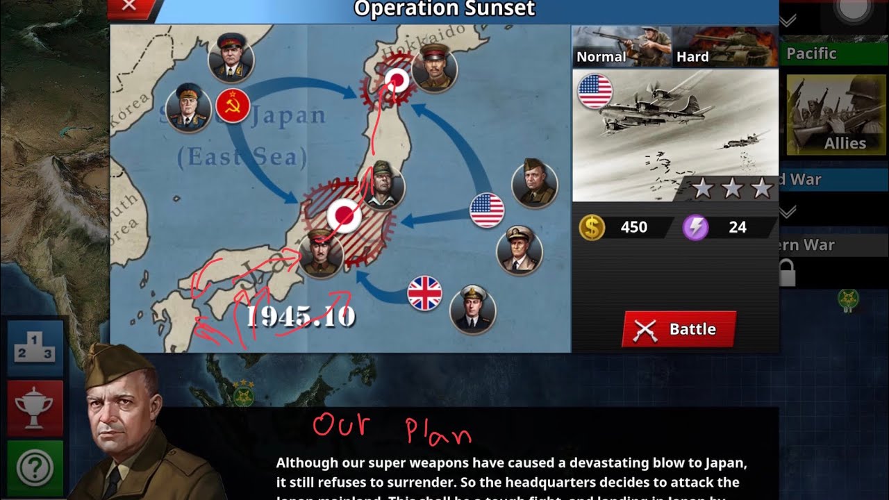Operation sunset Pacific allies #9 world conqueror 4 no full tech with talking and song.
