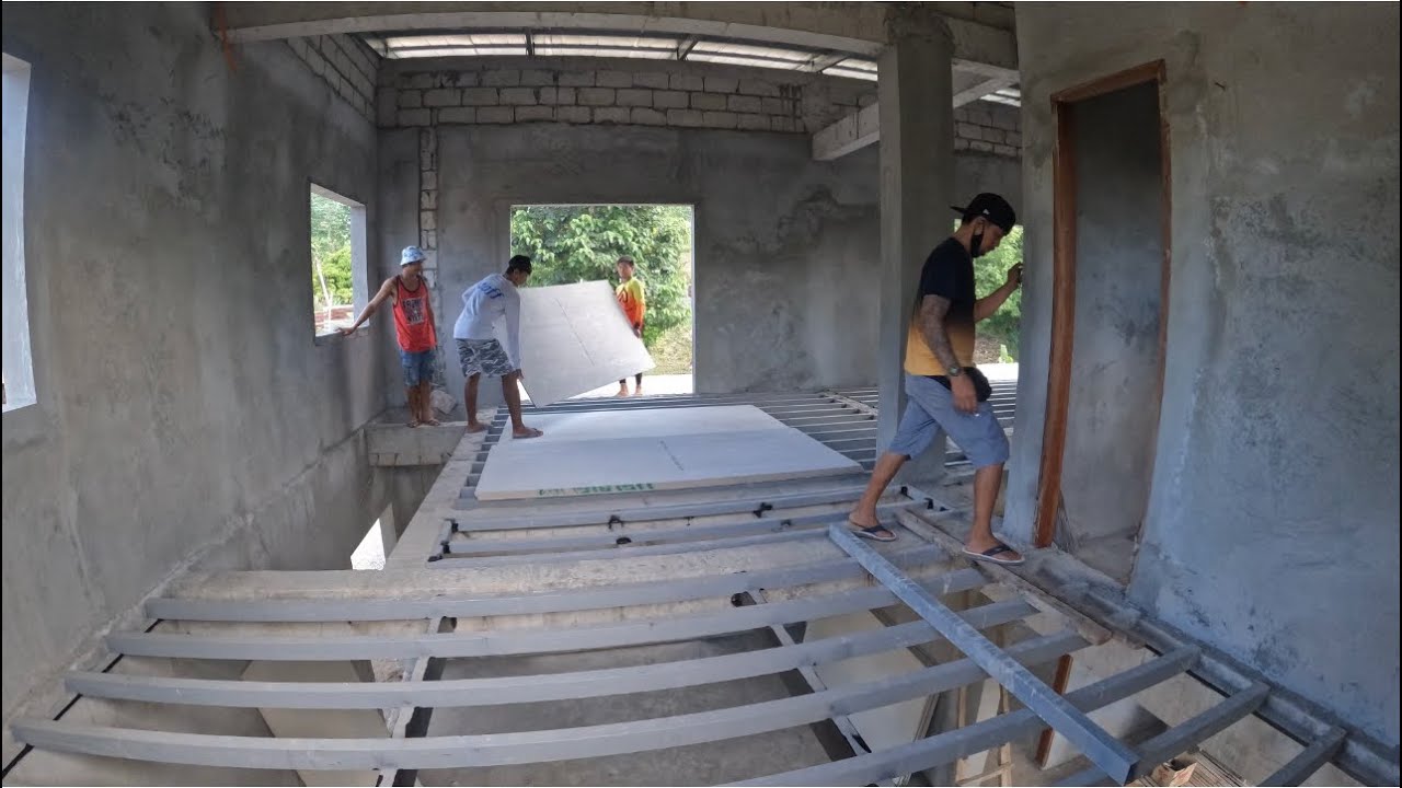 umpisa na ng dreamhouse ni kmtv ficem board sa sahig ng second floor