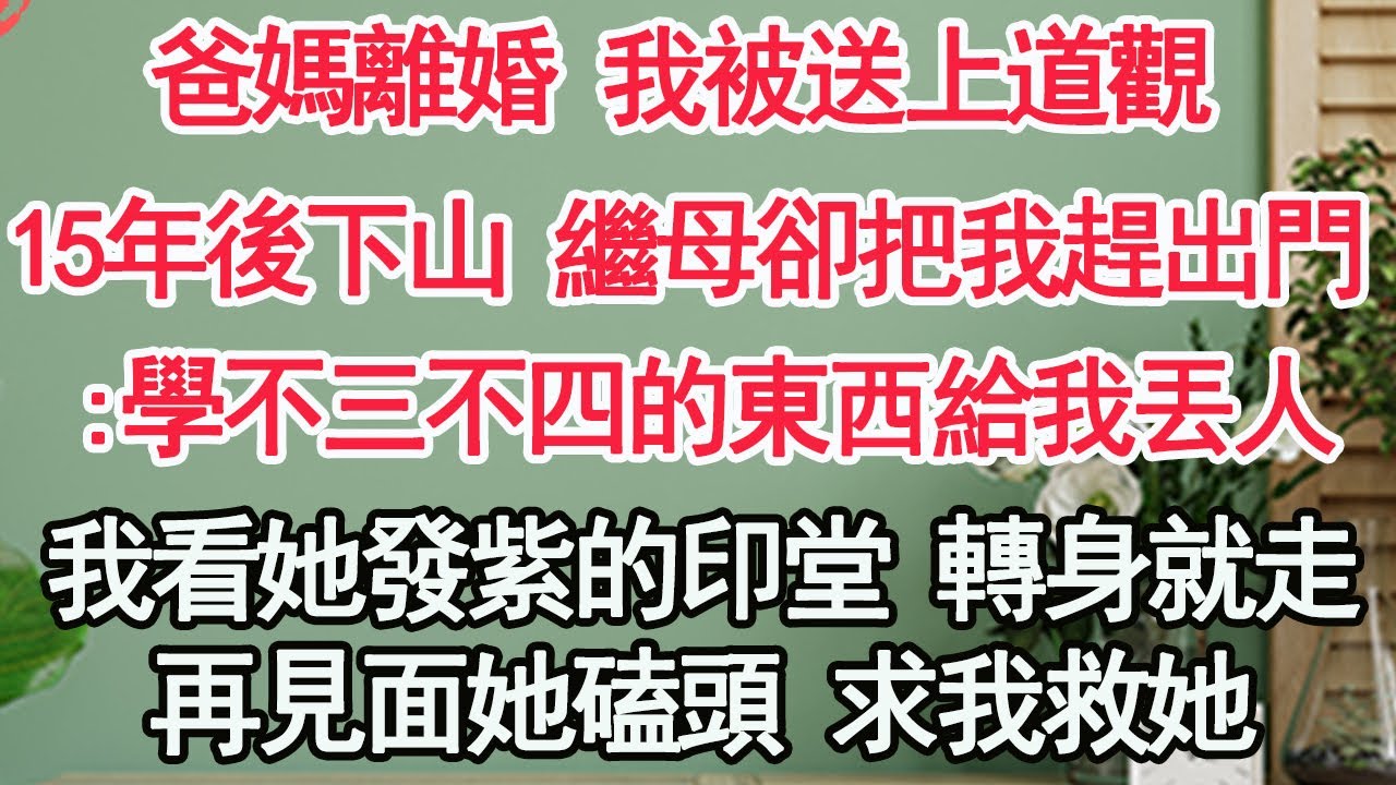 爸媽離婚 我被送上道觀，15年後下山 繼母卻把我趕出門：學不三不四的東西給我丟人，我看她黑的發紫的印堂 轉身就走 再見面她磕頭 求我救她【顧亞男】【高光女主】【爽文】【情感】