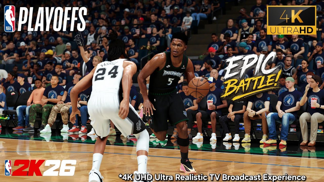 Плей-офф NBA 2K26 | &laquo;Миннесота Тимбервулвз&raquo; против &laquo;Сан-Антонио Спёрс&raquo; | Ультрареалистичный геймп...