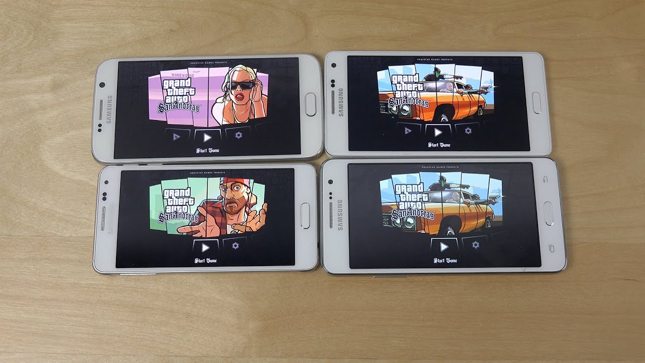GTA San Andreas Samsung Galaxy S6 vs. Galaxy Grand Prime vs. Galaxy Alpha vs. Galaxy A5 Gameplay!