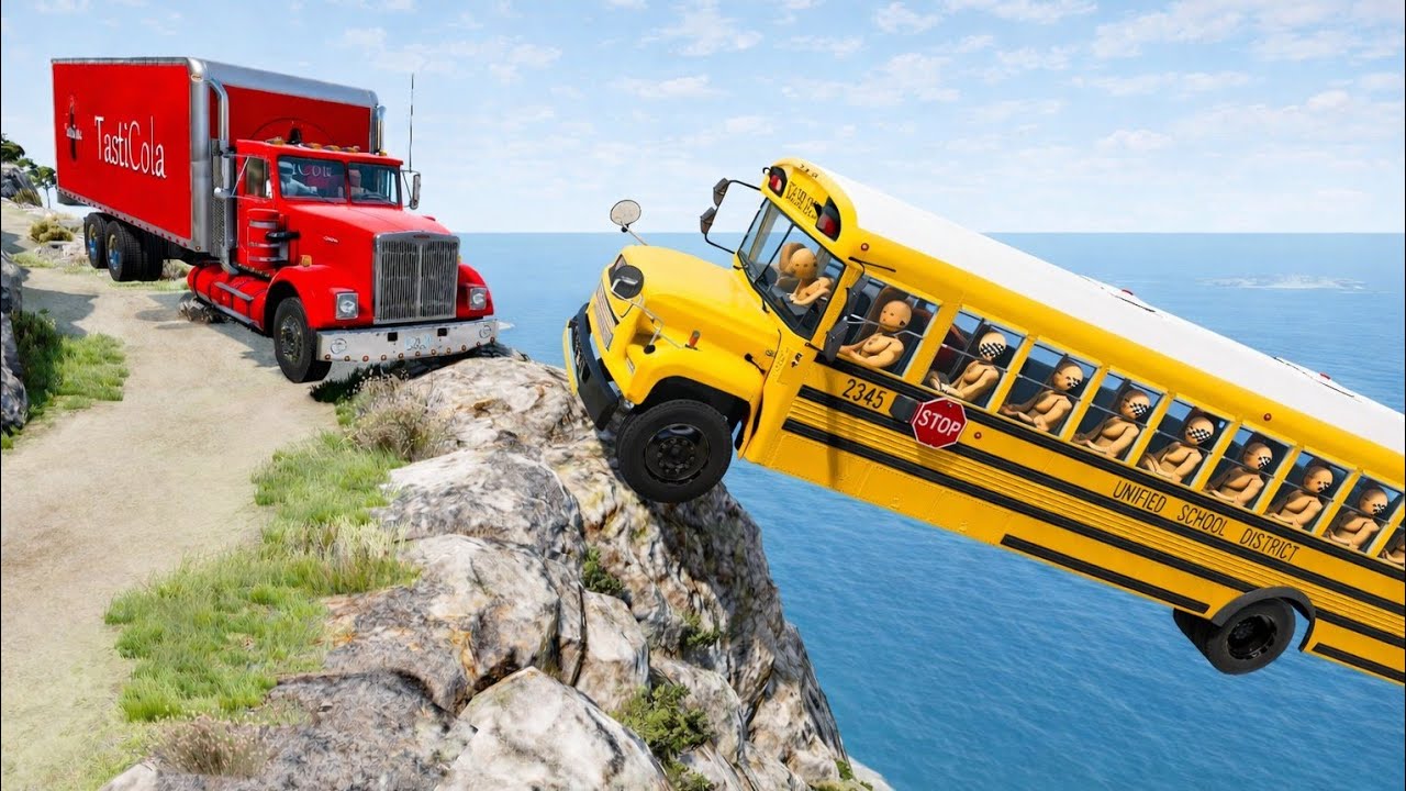 BeamNG.drive | School Bus on Dangerous Cliff Roads | 😱 Extreme Crash Test |#76