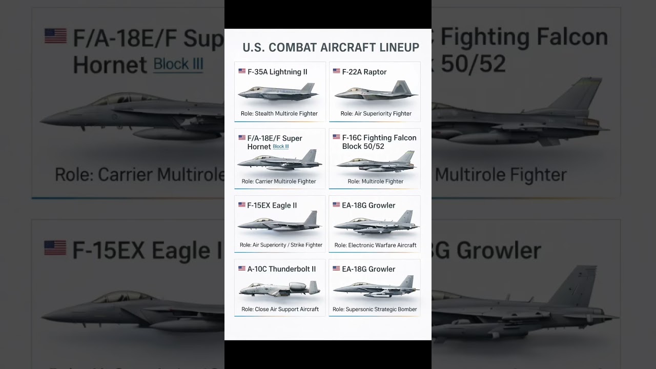 US Combat Aircraft Explained 🇺🇸 F-22, F-35, F-15EX #usaf  #military #fighterjet #aviation #shorts
