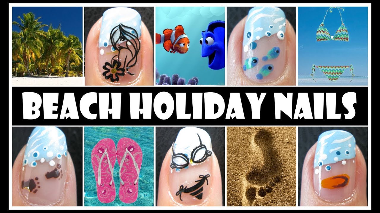 BEACH NAIL ART DESIGNS | SUMMER SPRING BREAK OCEAN HOLIDAY NAIL TUTORIAL FRENCH MANICURE EASY