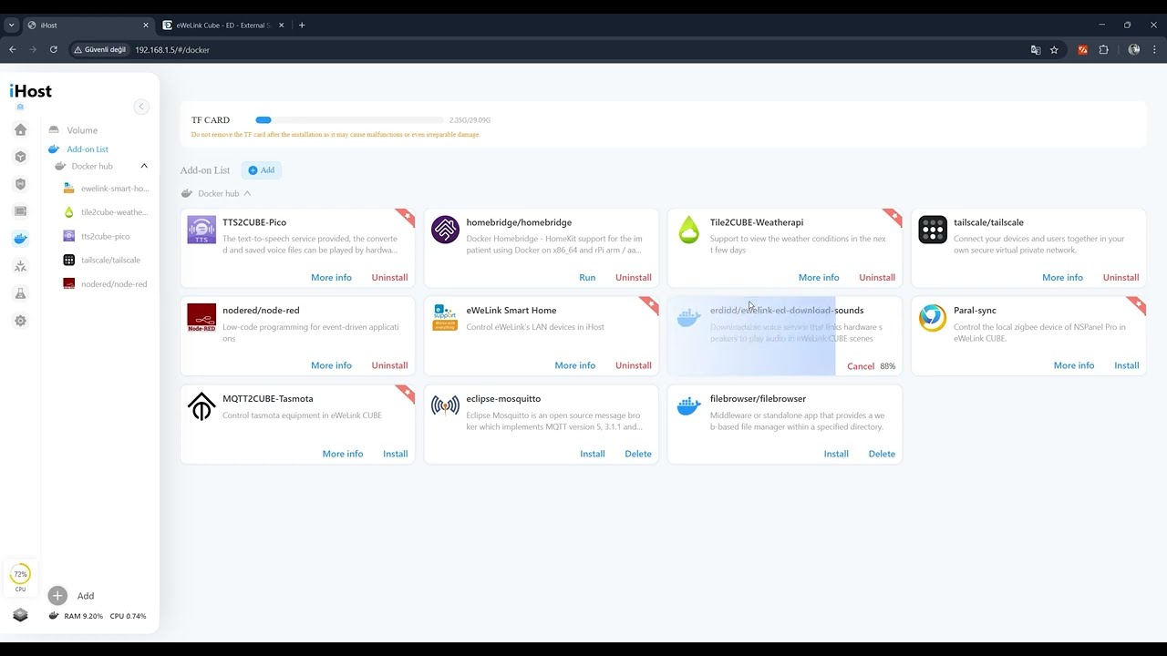 Sonoff iHost Download Sounds add-on