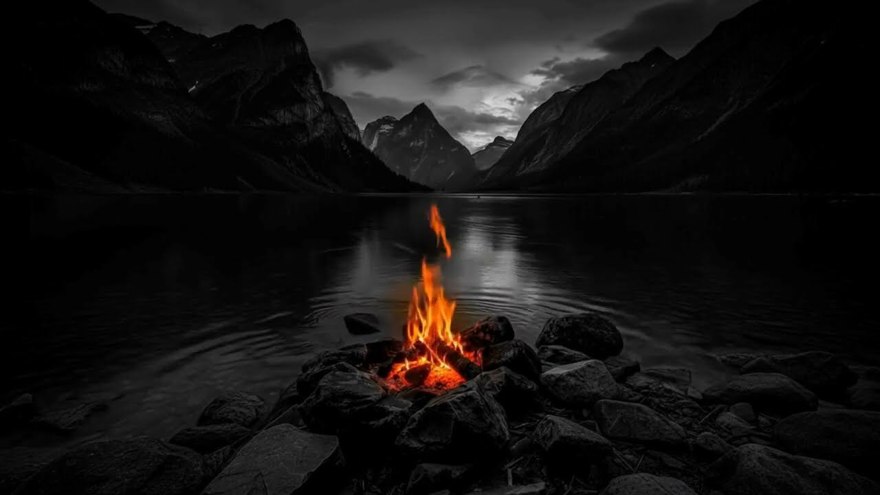 Deep BLACKOUT𖥔 DEEP Sleep  𖥔 ݁BLACK FIRE🌙 Midnight Campfire by the Lake Ambience Dark Academia
