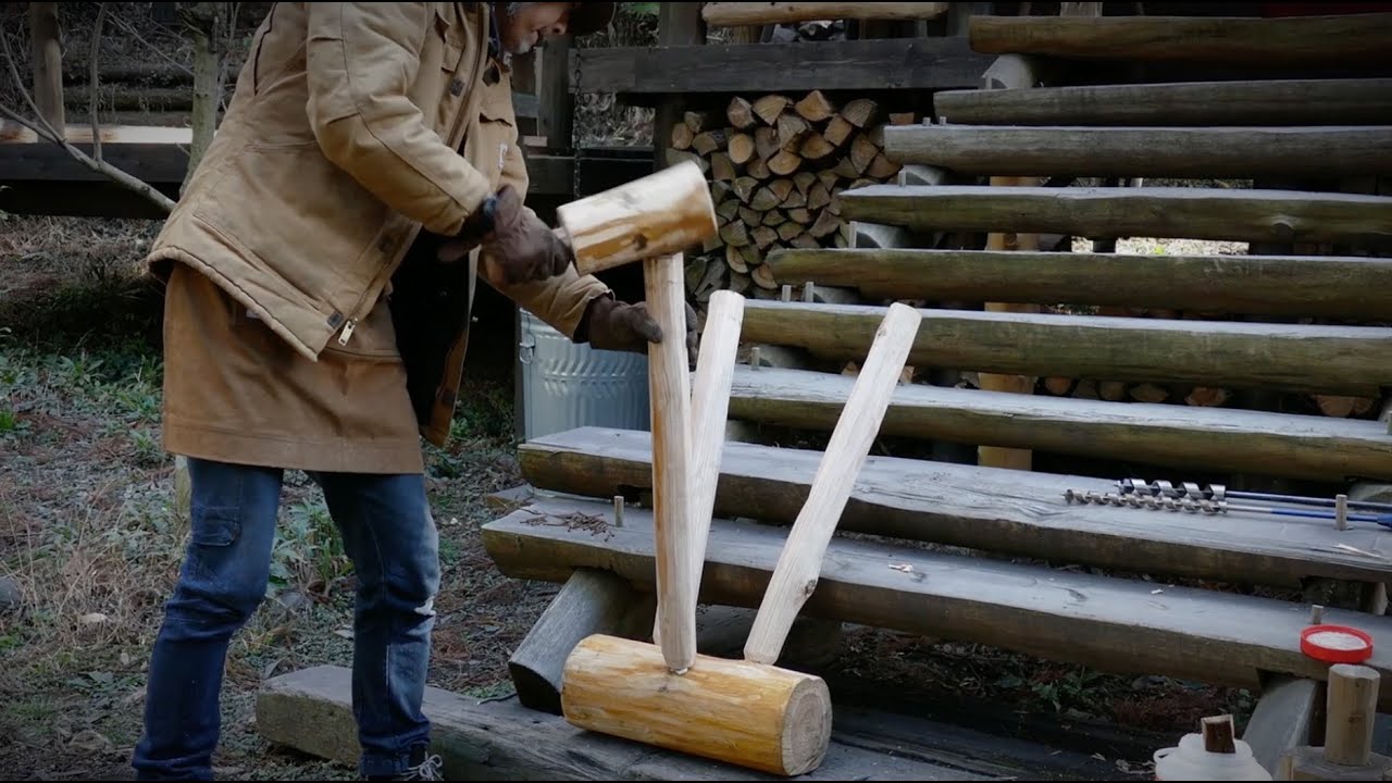 log bar stool and wood pallet
