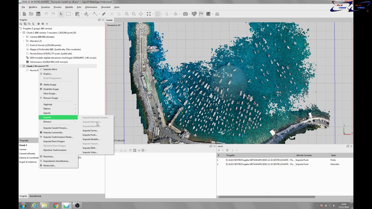 METASHAPE - video 7 - Unione di due gruppi (chunk) in unico progetto