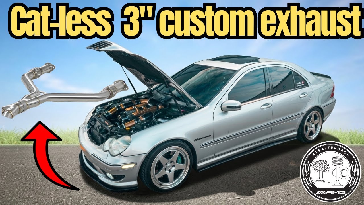 Кастомная выхлопная система C32 AMG 3 дюйма и удаление катализатора — ОЧЕНЬ ГРОМКО!