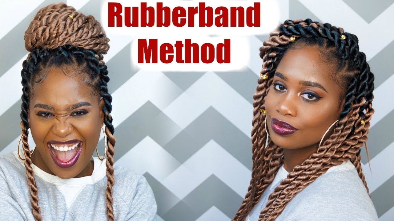 Jumbo Rope Twists (RUBBER BAND METHOD) using Ez Twin Braid Hair | MissKenK
