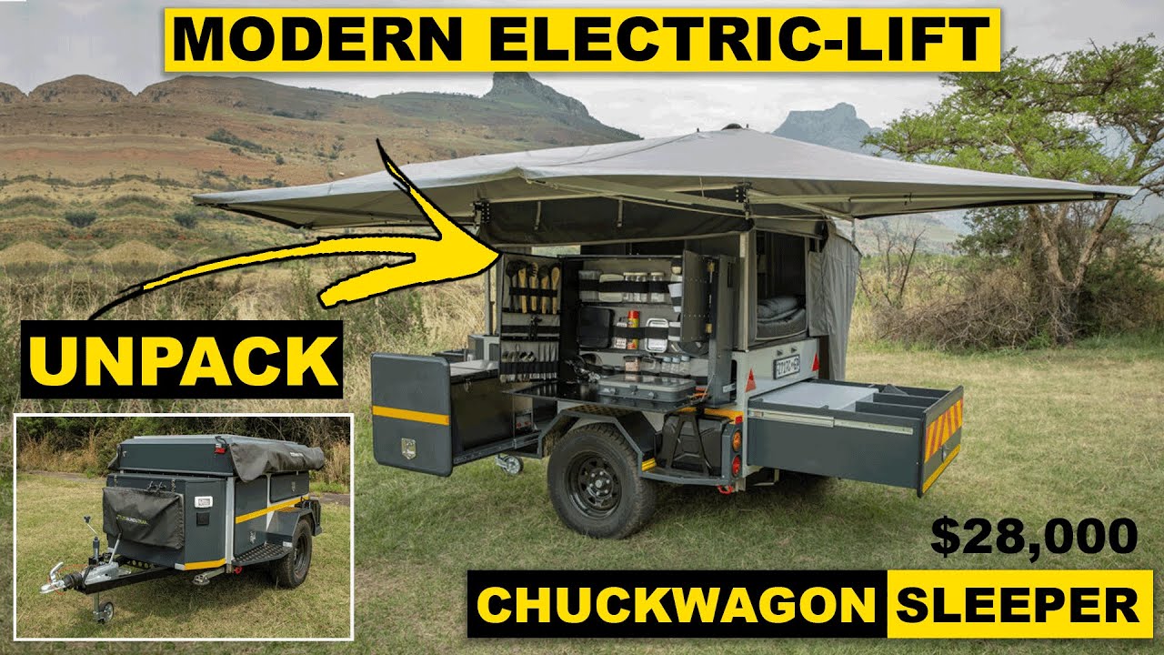 COMPACT  MODERN ELECTRIC LIFT CHUCKWAGON SLEEPER FOR $28,000. ALL IN ONE FOLD OUT. ULTIMATE CAMPER