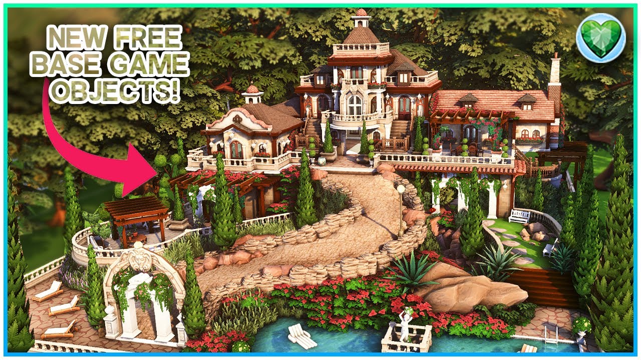 Hilltop Mansion w/ NEW BASE GAME objects [No CC] - Sims 4 Speed Build | Kate Emerald