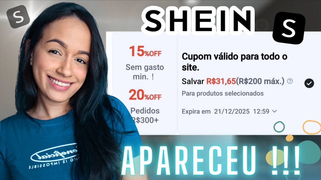 CUPOM SHEIN 15% DE DESCONTO APARECEUUU !!!