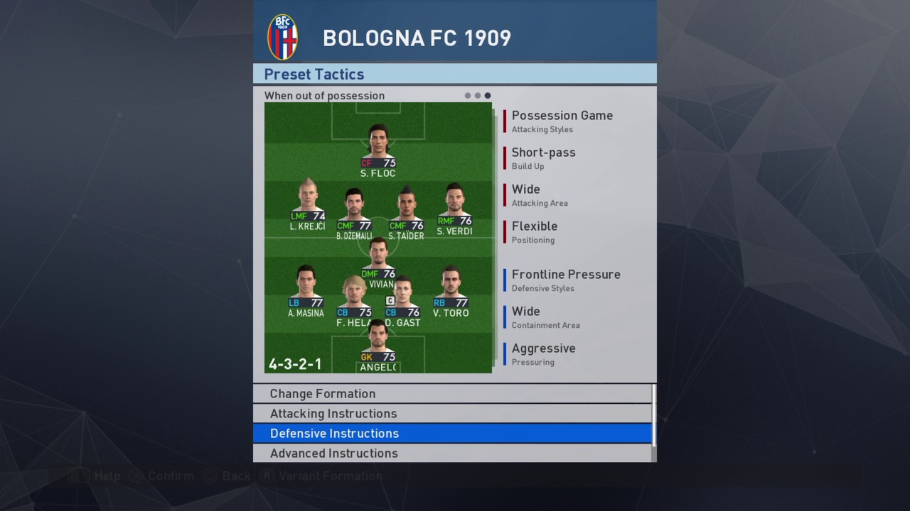 PES 2017 Tactics, Atalanta, Bologna, Cagliari