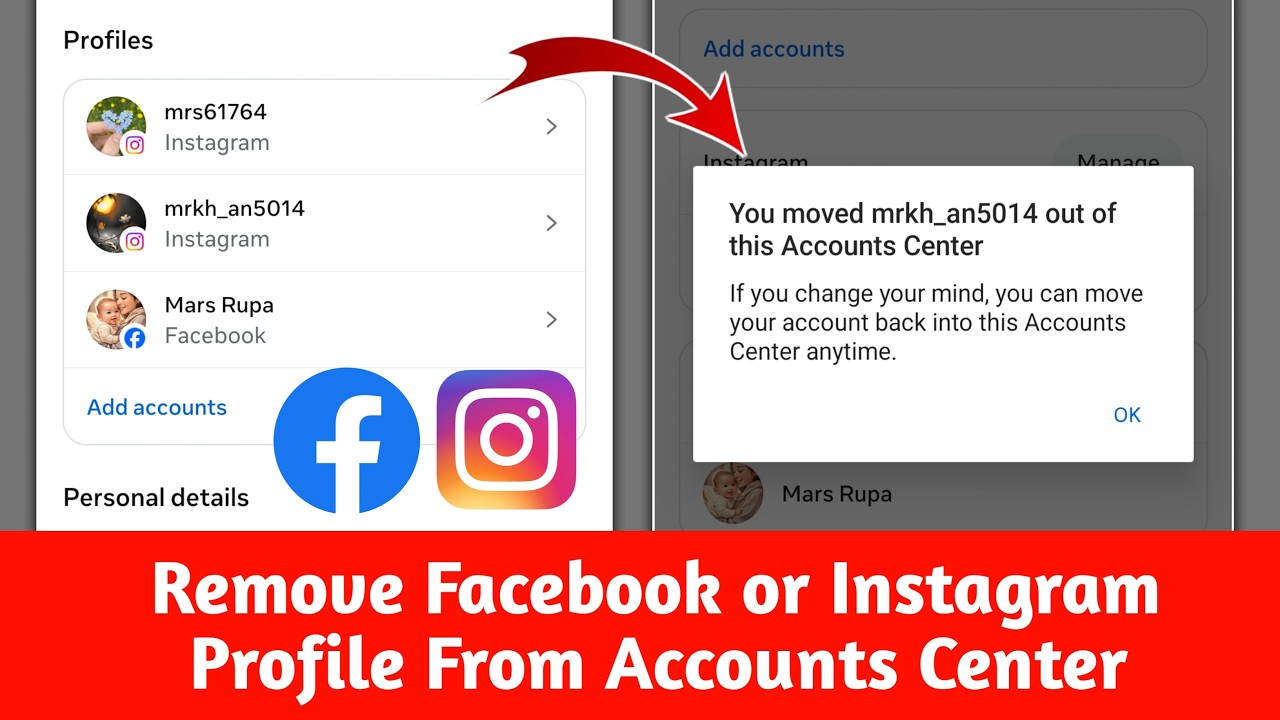Как удалить профиль Instagram или Facebook из Центра учетных записей | Удаление профиля из Центра...