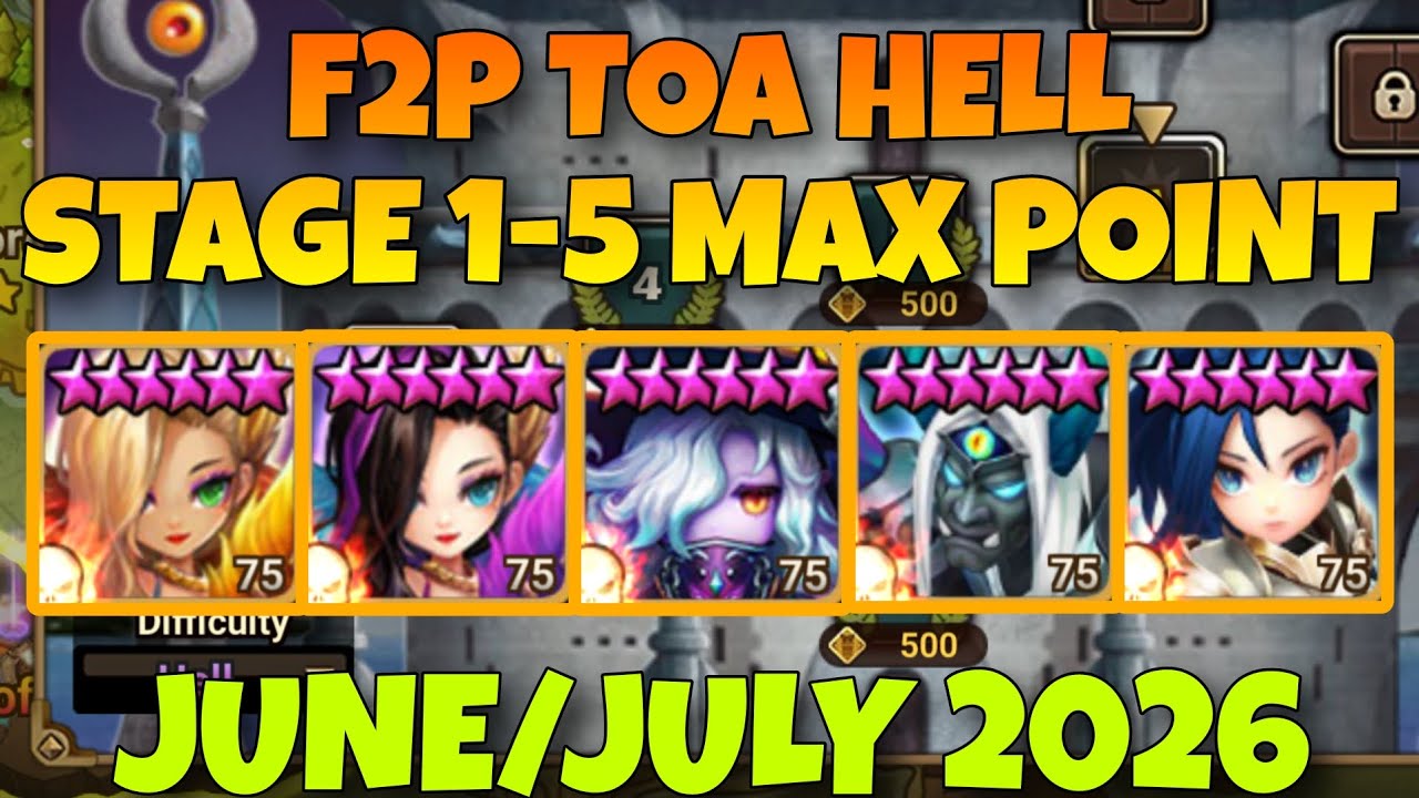 F2P TOA HELL 1 2 3 4 5 MAX POINT (SEARA GIANA KIKI KINKI JOSEPHINE) Июнь Июль 2026 г. SUMMONERS WAR