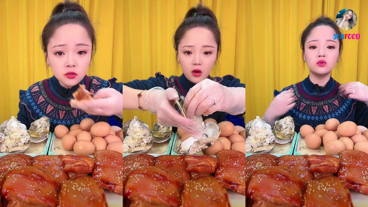 【大食い SEAFOOD】XIAOYU MUKBANG EATING SHOW 。도가니 새우 족발 양뇌 훙쏘우러우 먹방 中国 。141221。1