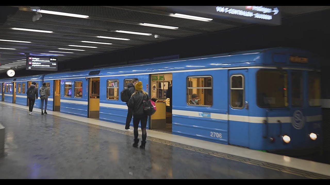 Sweden, Stockholm, Subway night ride from Tekniska högskolan to Fruängen