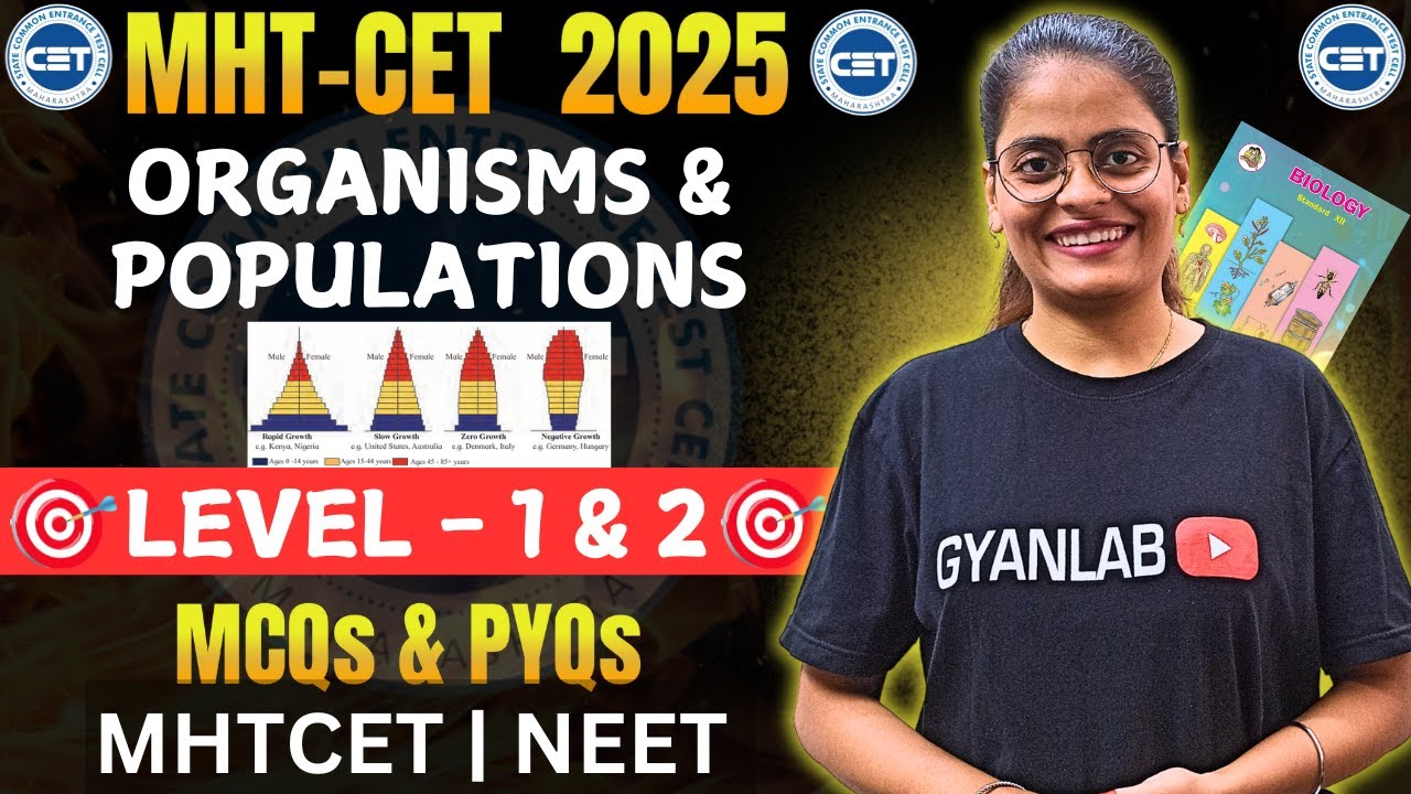 MHTCET 2025 | Biology | Chp - 13 Organisms & Populations | MCQ's & PYQ's | Level 1 & 2  | Gyanlab |