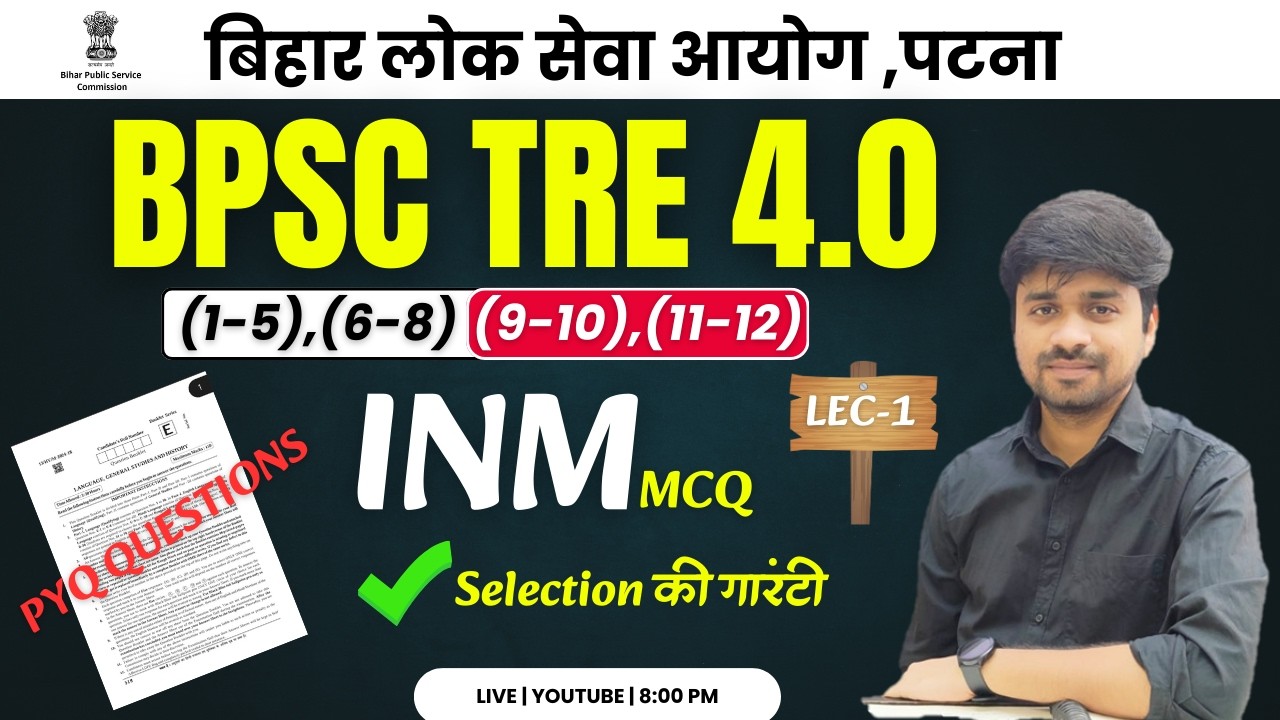 INM MCQ | BPSC TRE 4.0 | PYQ | TGT/PGT |  BY SHIVAM SIR #history #pgthistory #bpsctre4