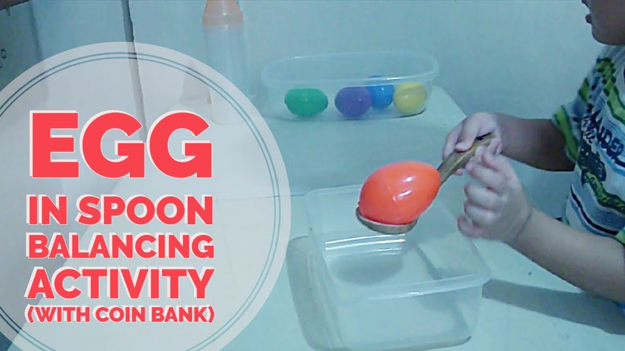 OT-inspired Activity at Home for 2yo | Balancing Surprise Egg in Spoon (with Coin Bank)