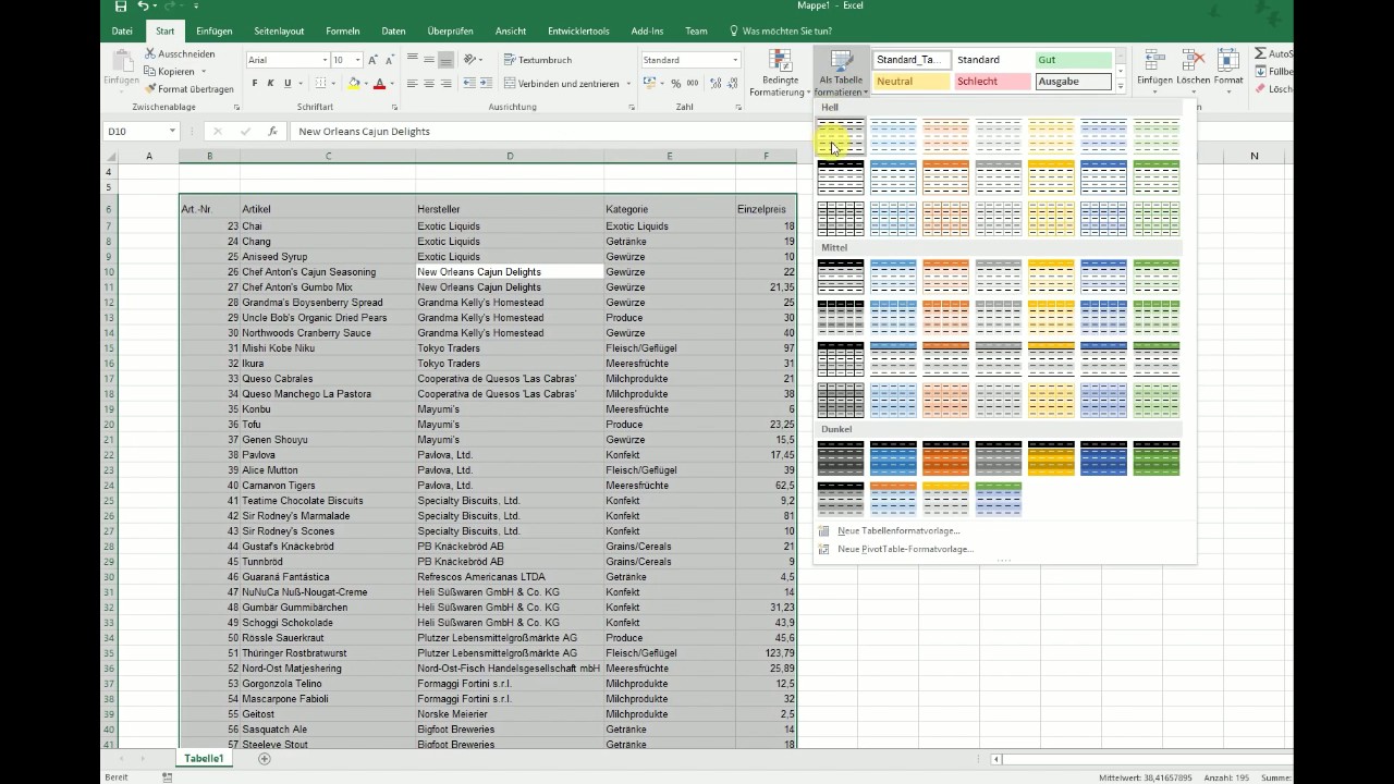 Excel Bereich als Tabelle formatieren (deutsch)