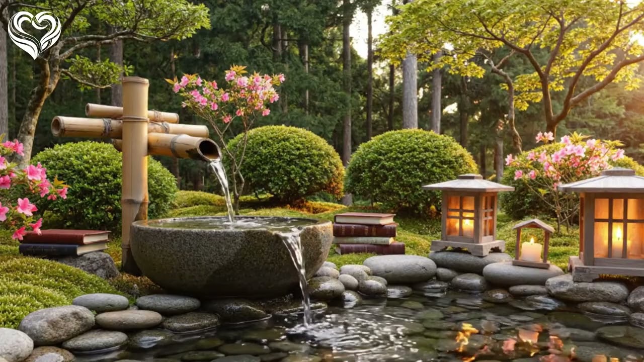 ASMR Tranquil Bamboo Fountain Garden — Candlelit Water for Relaxation & Focus