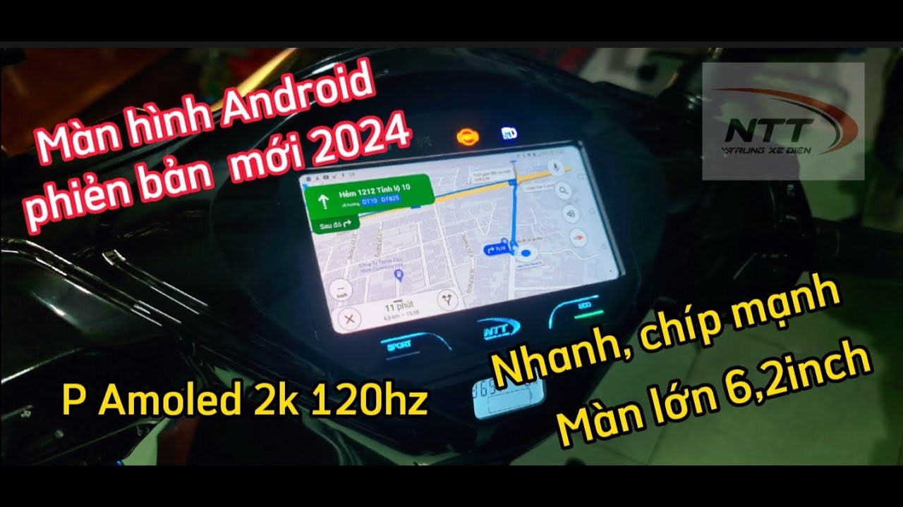 Màn hình android gắn xe máy điện phiên bản mới nhất 2024. Nhanh mạnh mượt màn hình to hơn 6inch