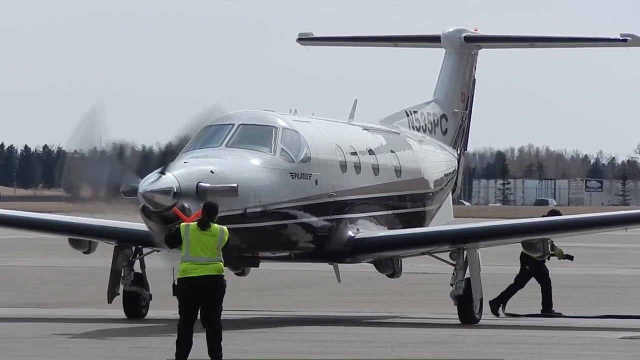 Pilatus PC-12 Start Up, Taxi And Takeoff At Calgary International Airport