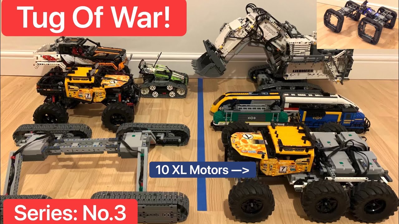TUG OF WAR Battle part 3! Featuring Lego Technic models 9398, 42099, 42100  Liebherr + powerful MOCs