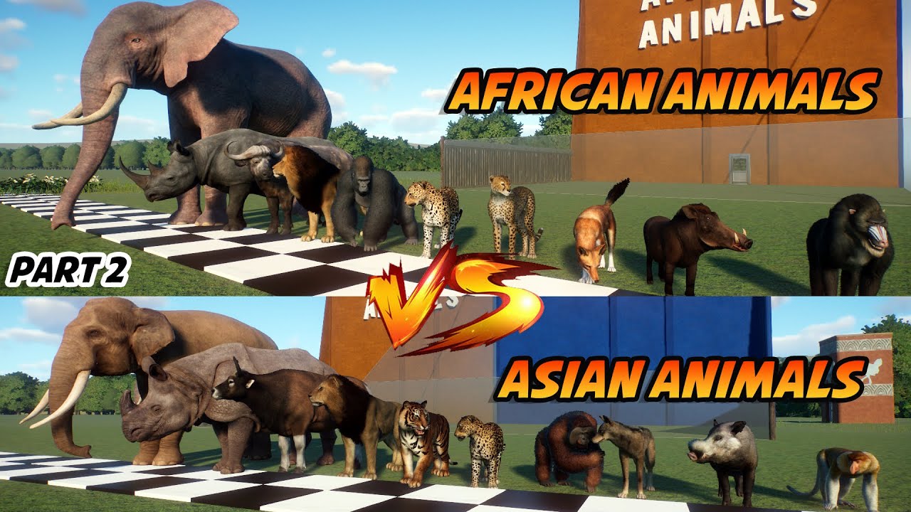 African Animals VS Asian Animals Race in Planet Zoo included Lion, Pig, Cheetah & Elephant Part 2
