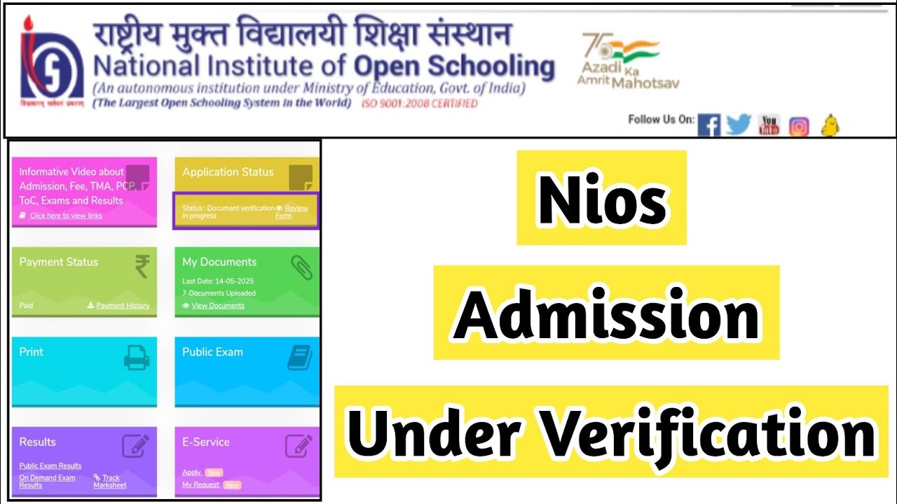 Nios Admission Under Verification Progress | Task Is Helping (NIOS) #nios #fa #exam #sa #ex #pcp
