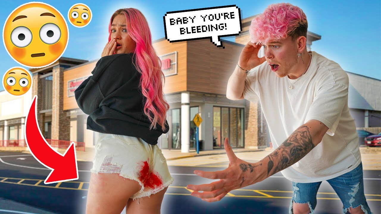 PERIOD PRANK IN PUBLIC ON BOYFRIEND *Cutest Reaction*