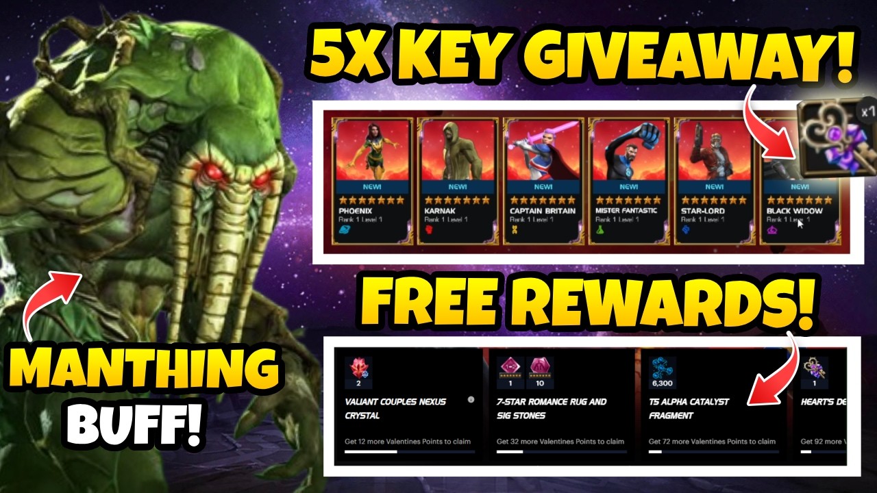 5x VALENTINE KEY GIVEAWAY 😱 + FREE REWARDS! | Man-Thing BUFF OP? | Ascended Champs! MCOC