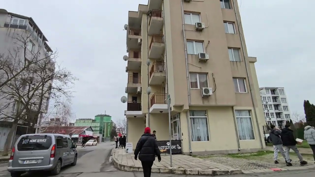 Sunny Beach in winter. Third line.