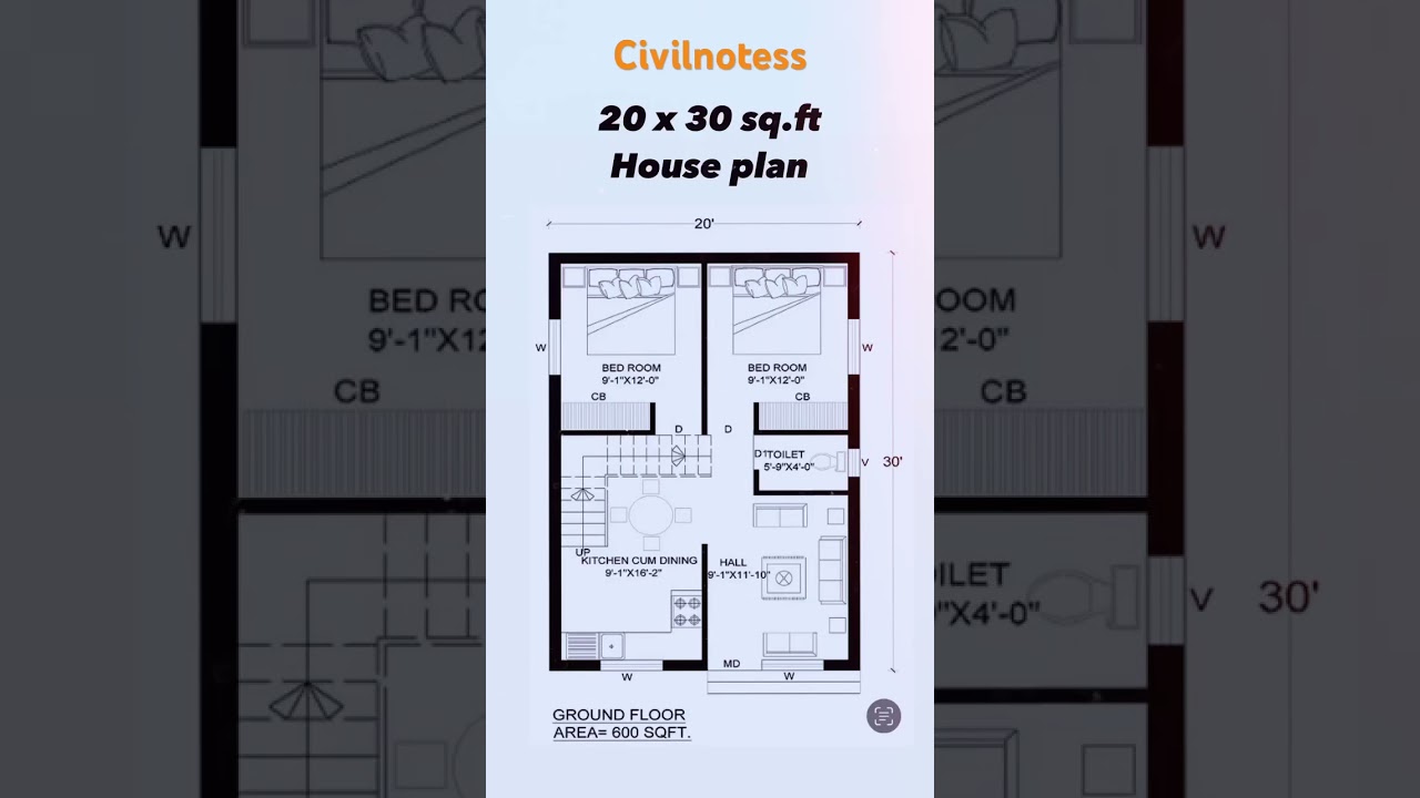 20x30 House plan #civilnotess #housedesign #civilengineering #construction #architecture #art