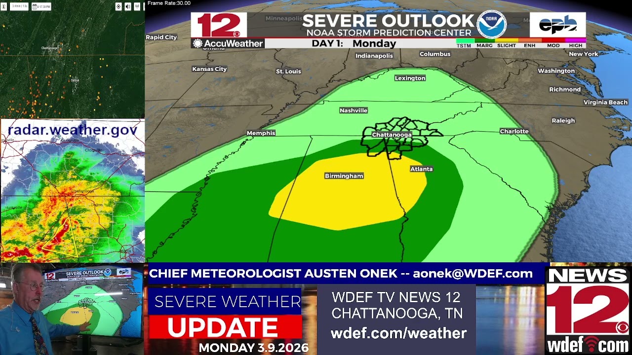WDEF-TV News 12 Severe Weather Update: Monday March 9 2026