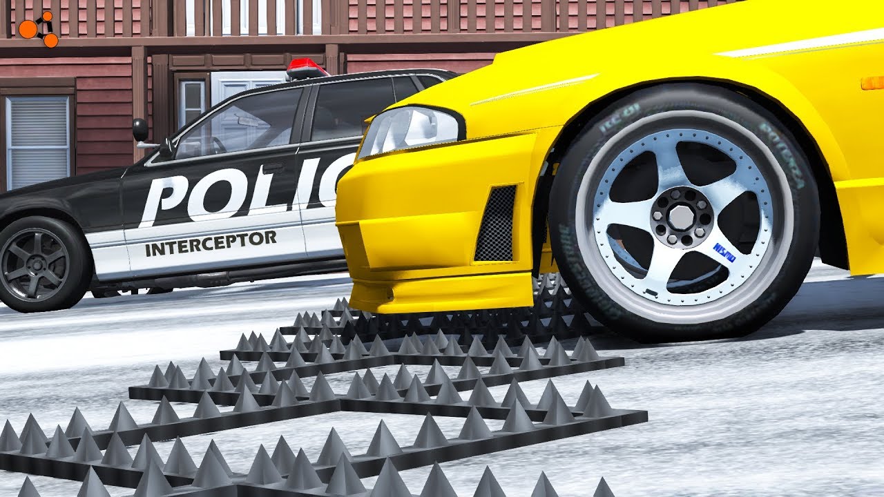 Beamng drive - Police Spike Strip Crashes