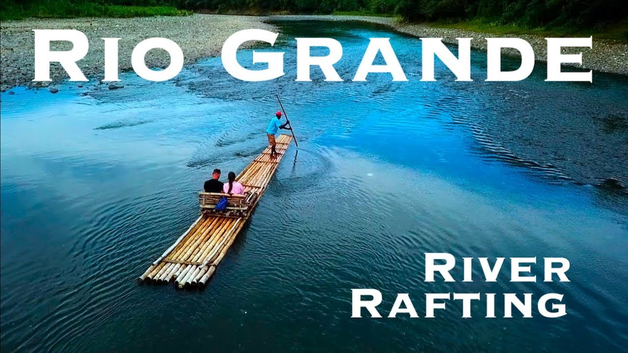 Aerial footage of upper Rio Grande bamboo River Rafting, Jamaica