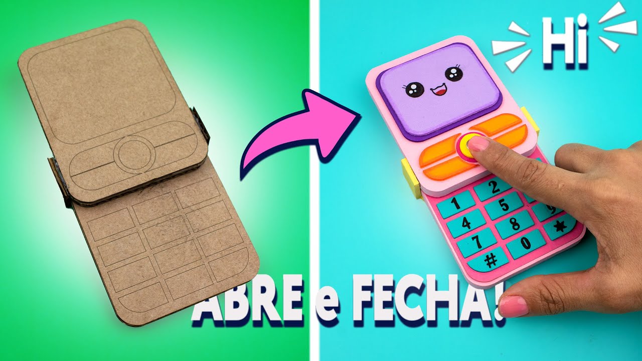 📱Como fazer um CELULAR que ABRE e FECHA com papelão | Telefone antigo de brinquedo🥰Diy Kawaii Fofo