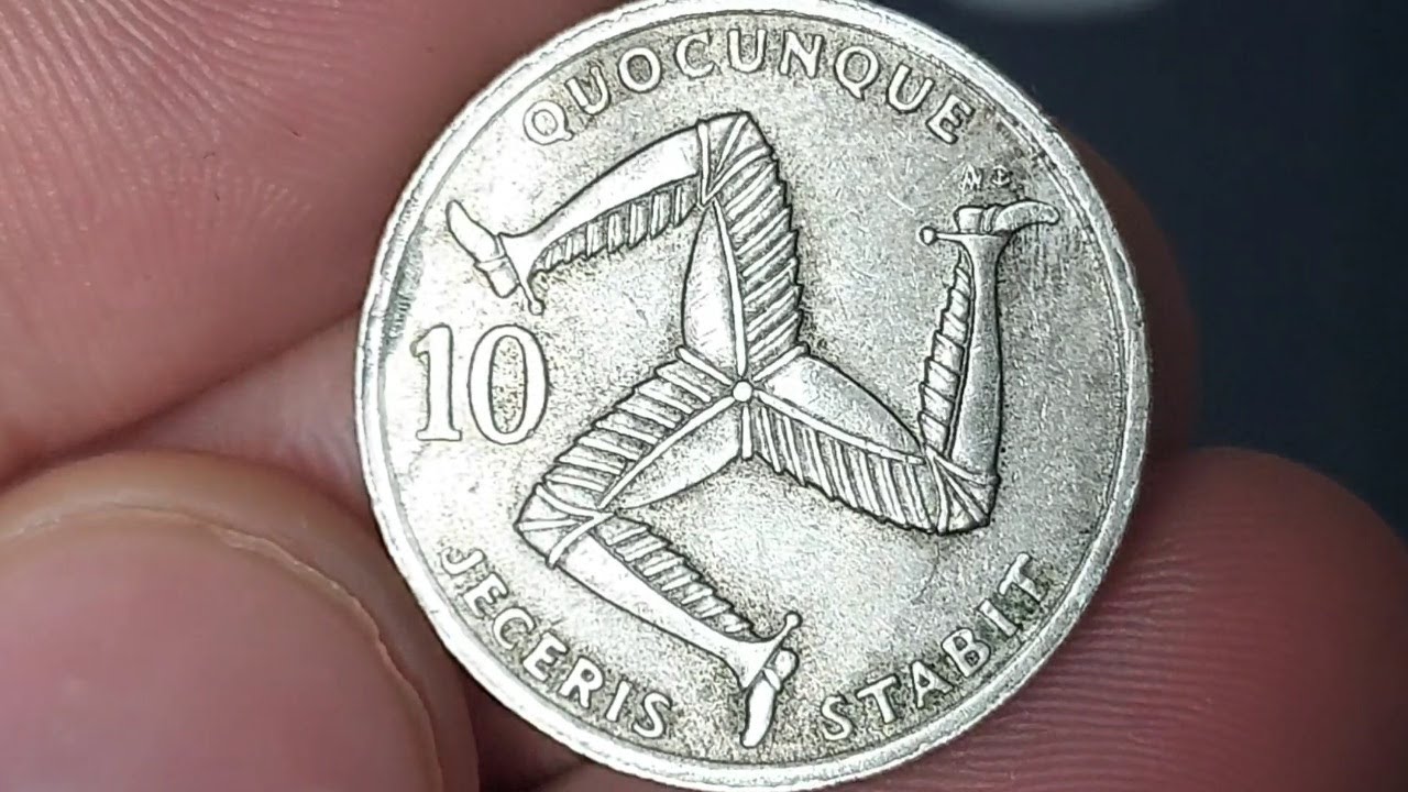 1992 10p Ten Pence Coin QUOCUNQUE JECERIS STABIT Isle of Man
