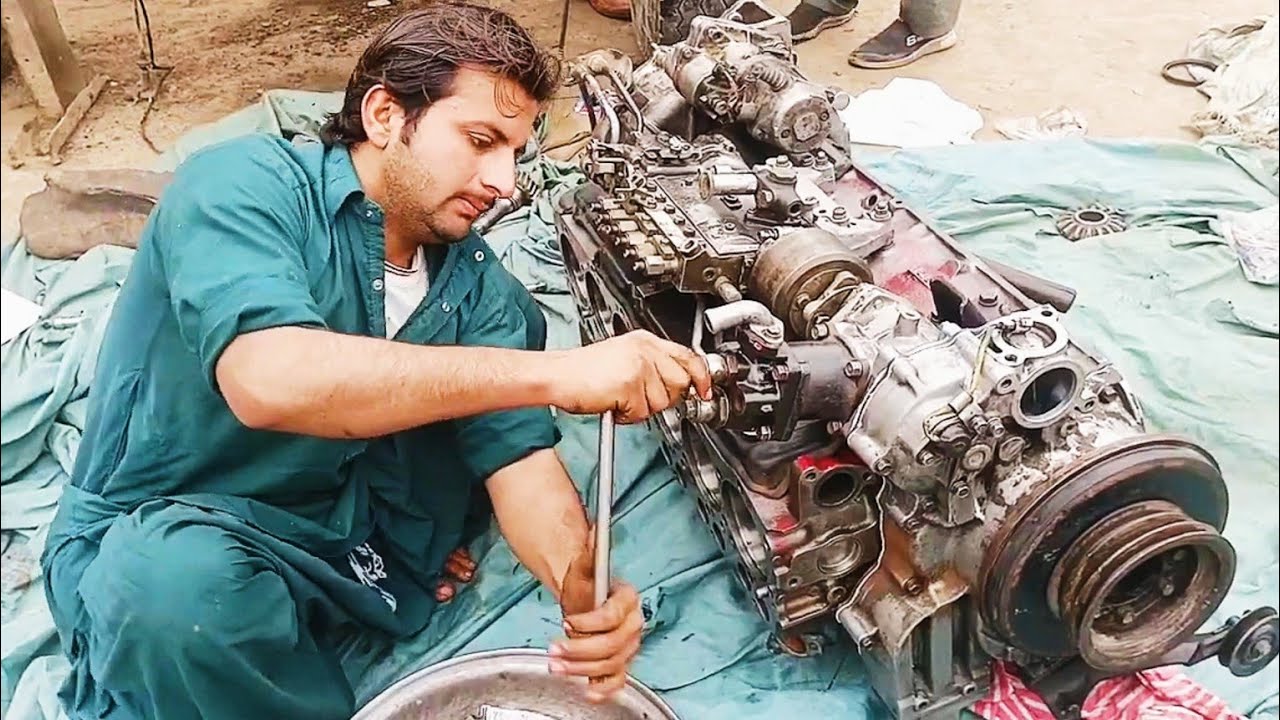[Part 2] Rebuilding Hino 7D Truck 6 Cylinder Engine | Fitting full engine | Repairing Diesel Engine