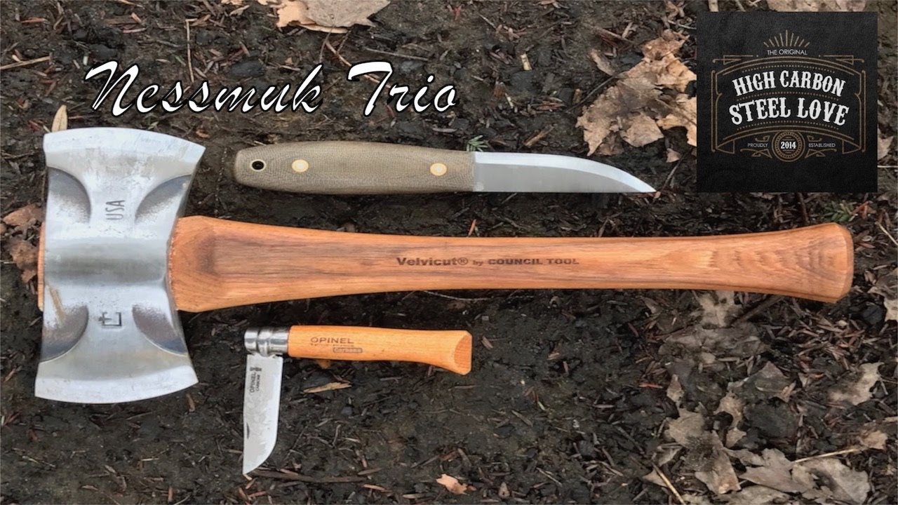 Today's Nessmuk Trio - CT Velvicut Saddle Axe, Lagom Bush Knife and The Opinel No8