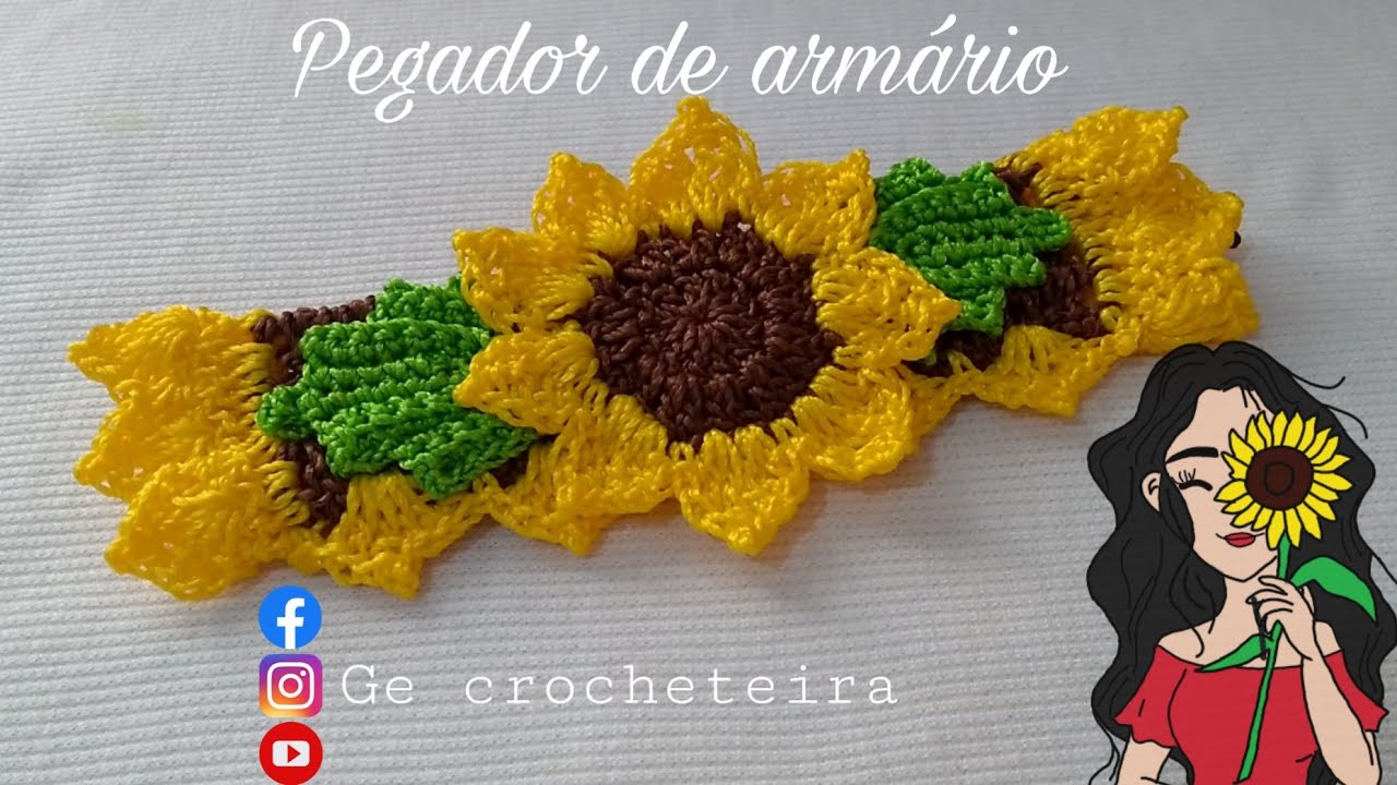 Pegador de armário girassol em crochê - gê com você
