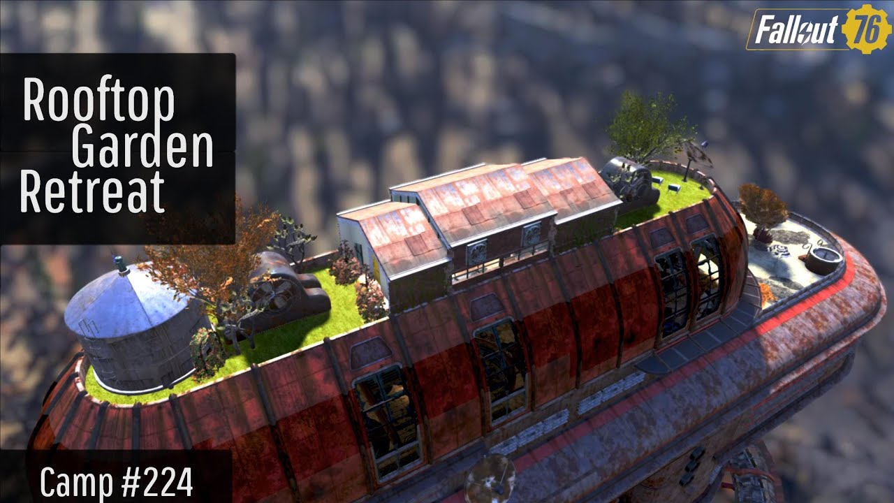 Fallout 76 Camp Build | Rooftop Garden Retreat | Garrahan Estate // Clean // Modern // Sky // Update