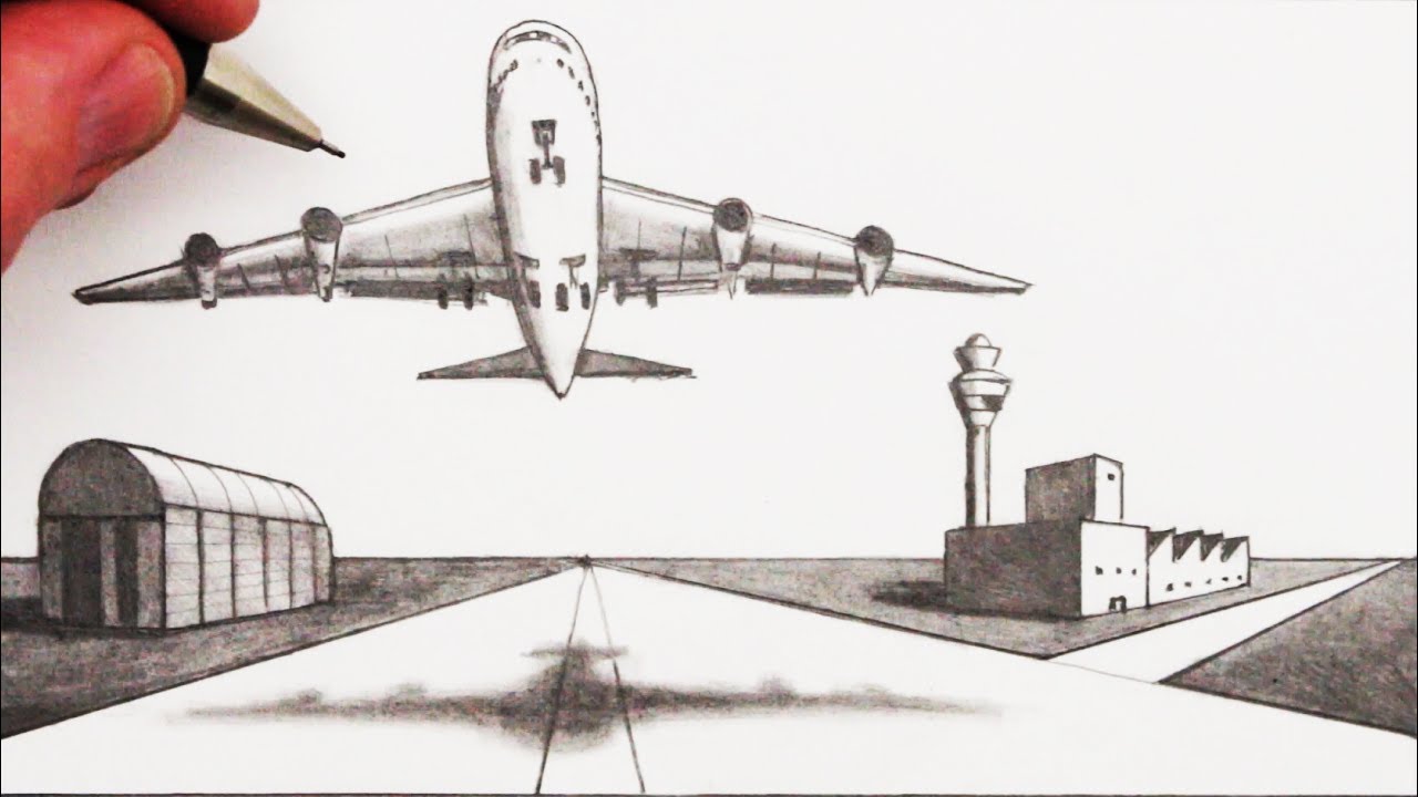 How to Draw an Airplane and Airport in 2-Point Perspective