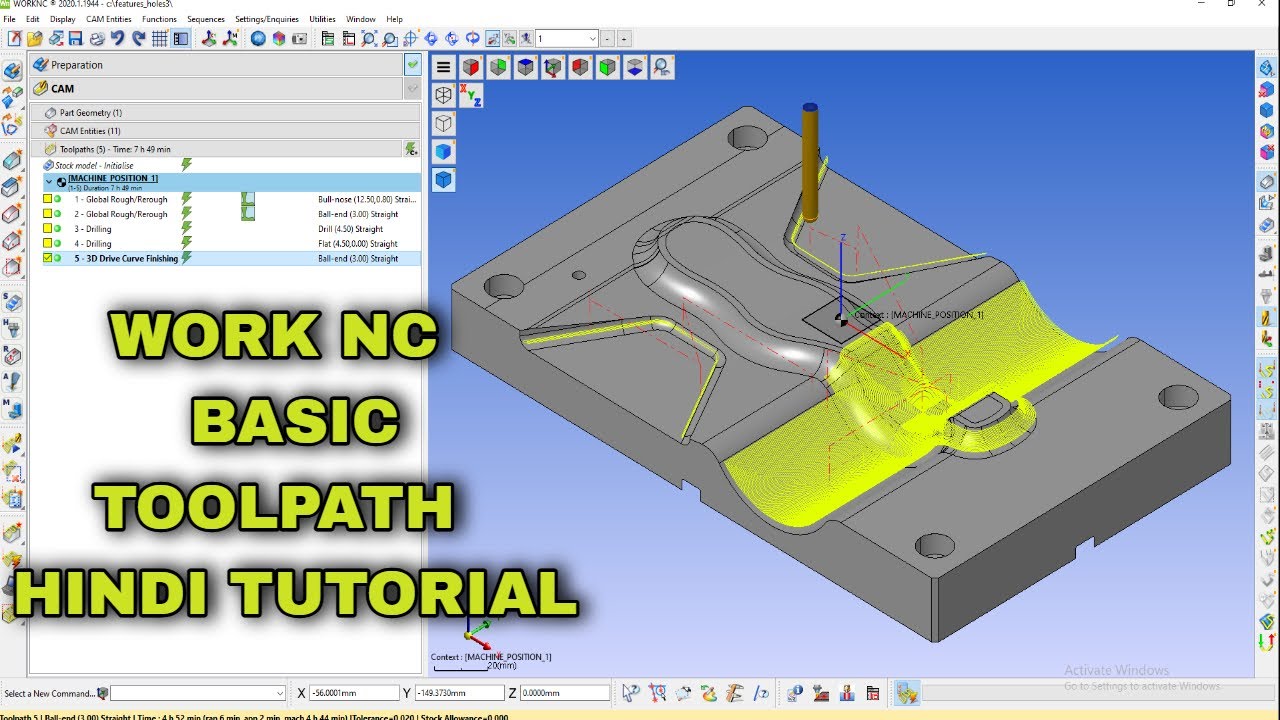 WORK NC  BASIC  HINDI TUTORIAL  FOR BEGINNERS #solidworks #cadcam #worknc  #vmc