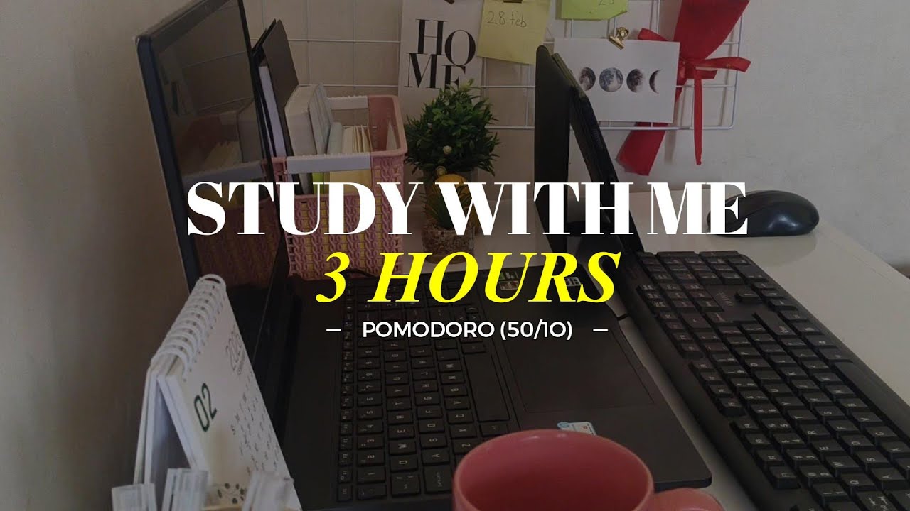 3 HOUR- STUDY WITH ME/ Pomodoro (50/10)⏱️ / Rain sounds/ motivation 